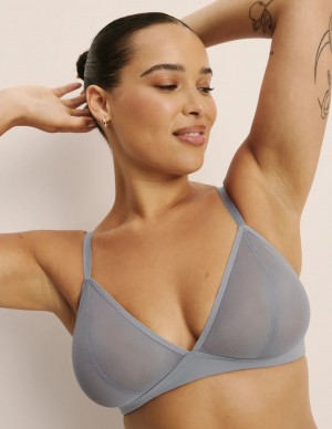 Grey Knix Mesh Deep V Bras | RXGBSV-726