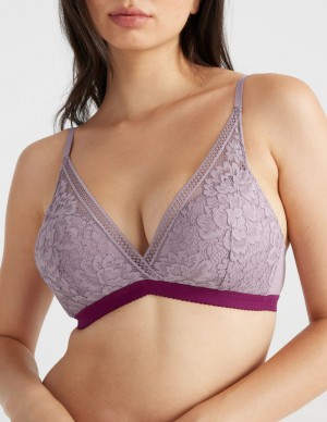 Purple Knix Lace Deep-V Bras | MSKFNQ-205