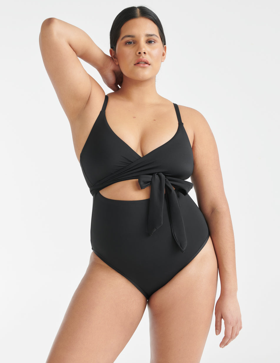 Black Knix Leakproof Wrap One Piece Swimsuits | MJOKDY-876