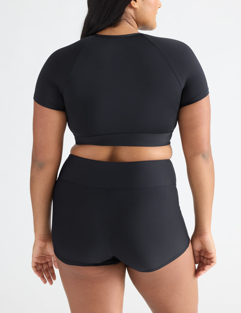 Black Knix Short Sleeve Zip Cropped Swimsuits | HURIQB-627