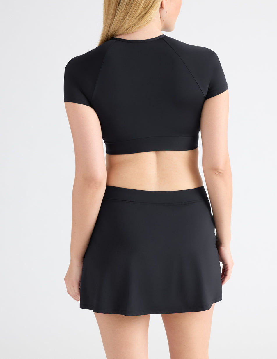 Black Knix Short Sleeve Zip Cropped Swimsuits | HURIQB-627