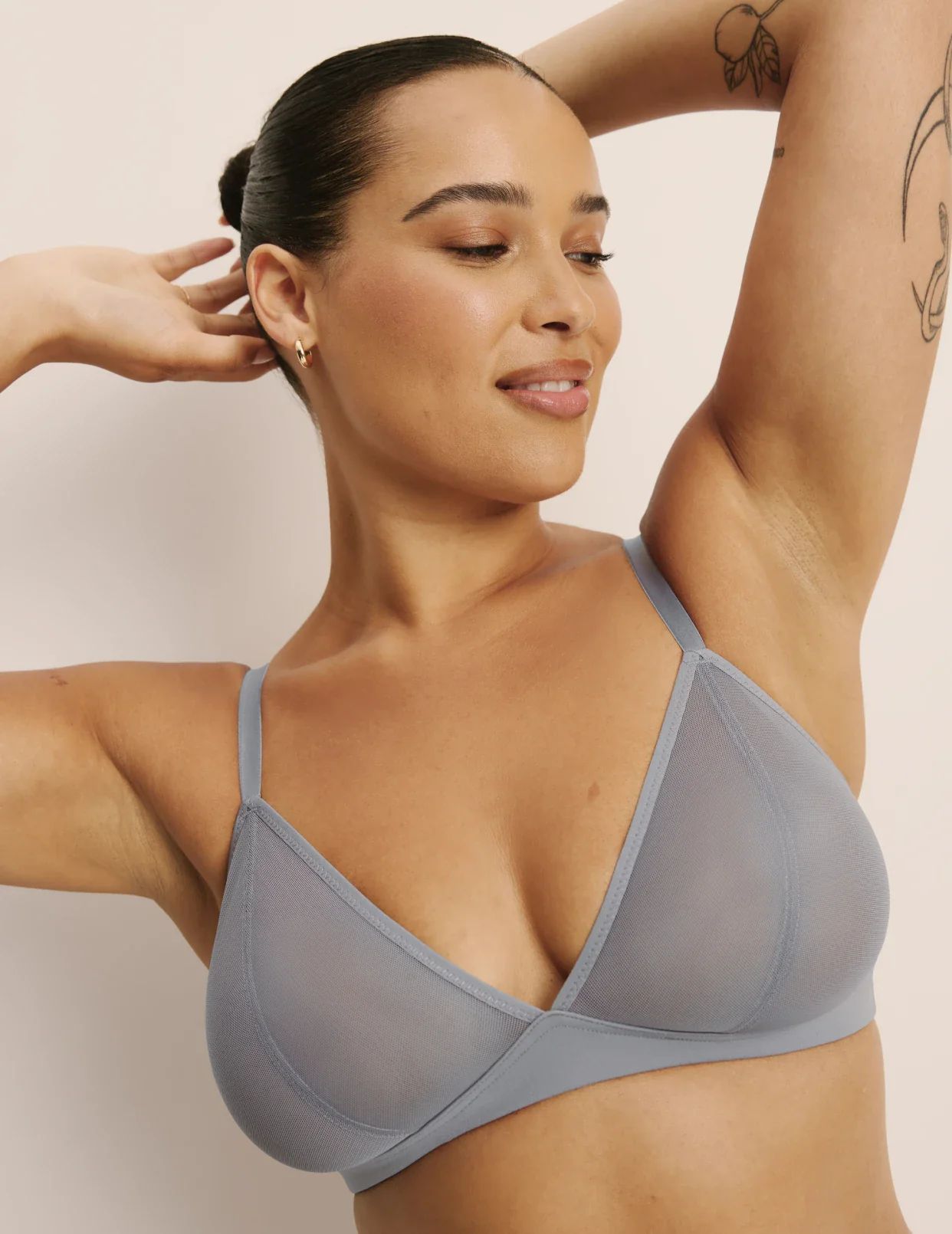 Grey Knix Mesh Deep V Bras | RXGBSV-726