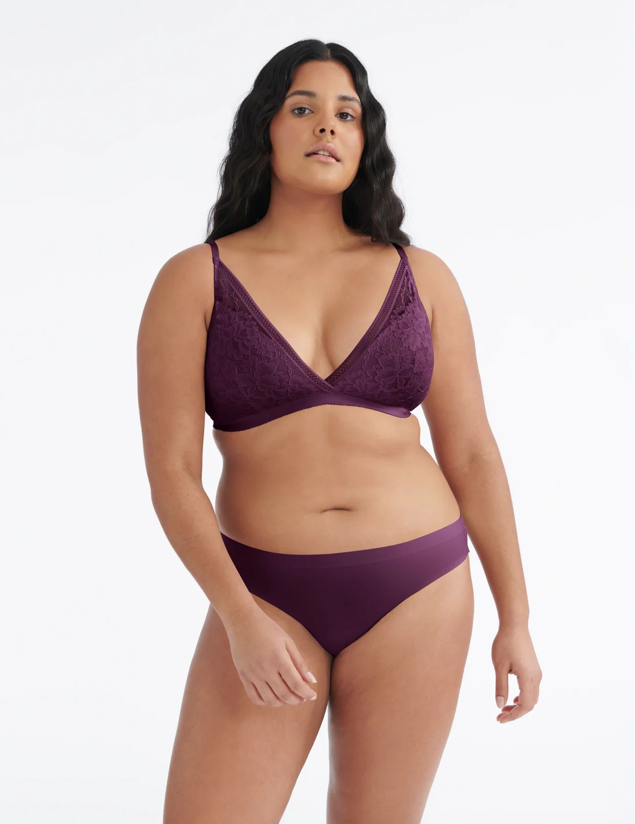 Purple Knix Lace Deep-V Bras | LTAHNK-235