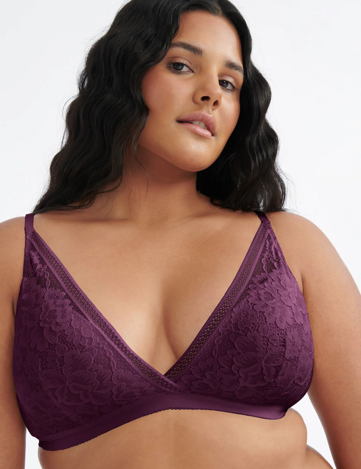 Purple Knix Lace Deep-V Bras | LTAHNK-235