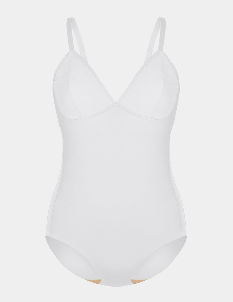 White Knix Mesh Deep V Bodysuit | KUGYLN-523