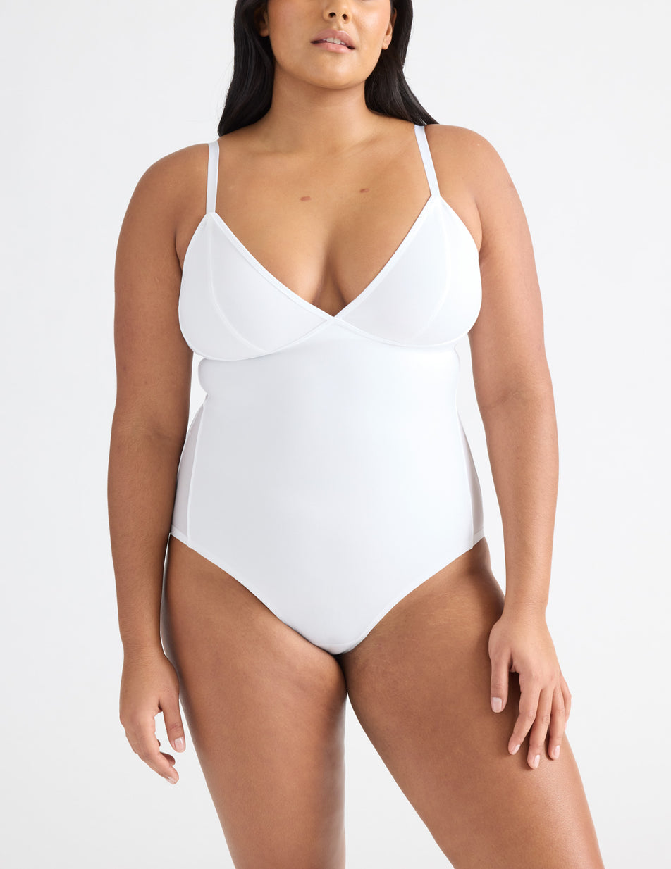 White Knix Mesh Deep V Bodysuit | KUGYLN-523