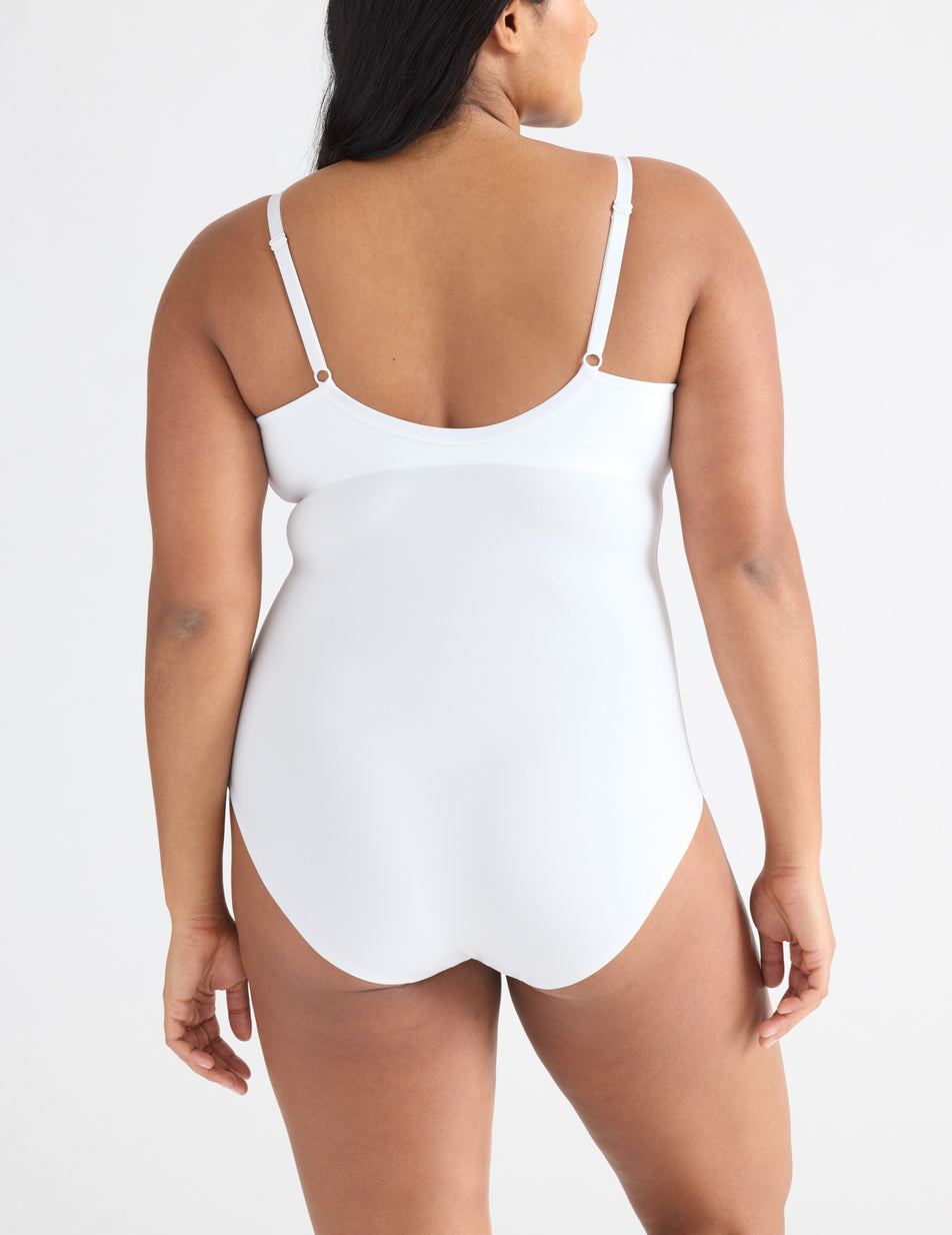 White Knix Mesh Deep V Bodysuit | KUGYLN-523