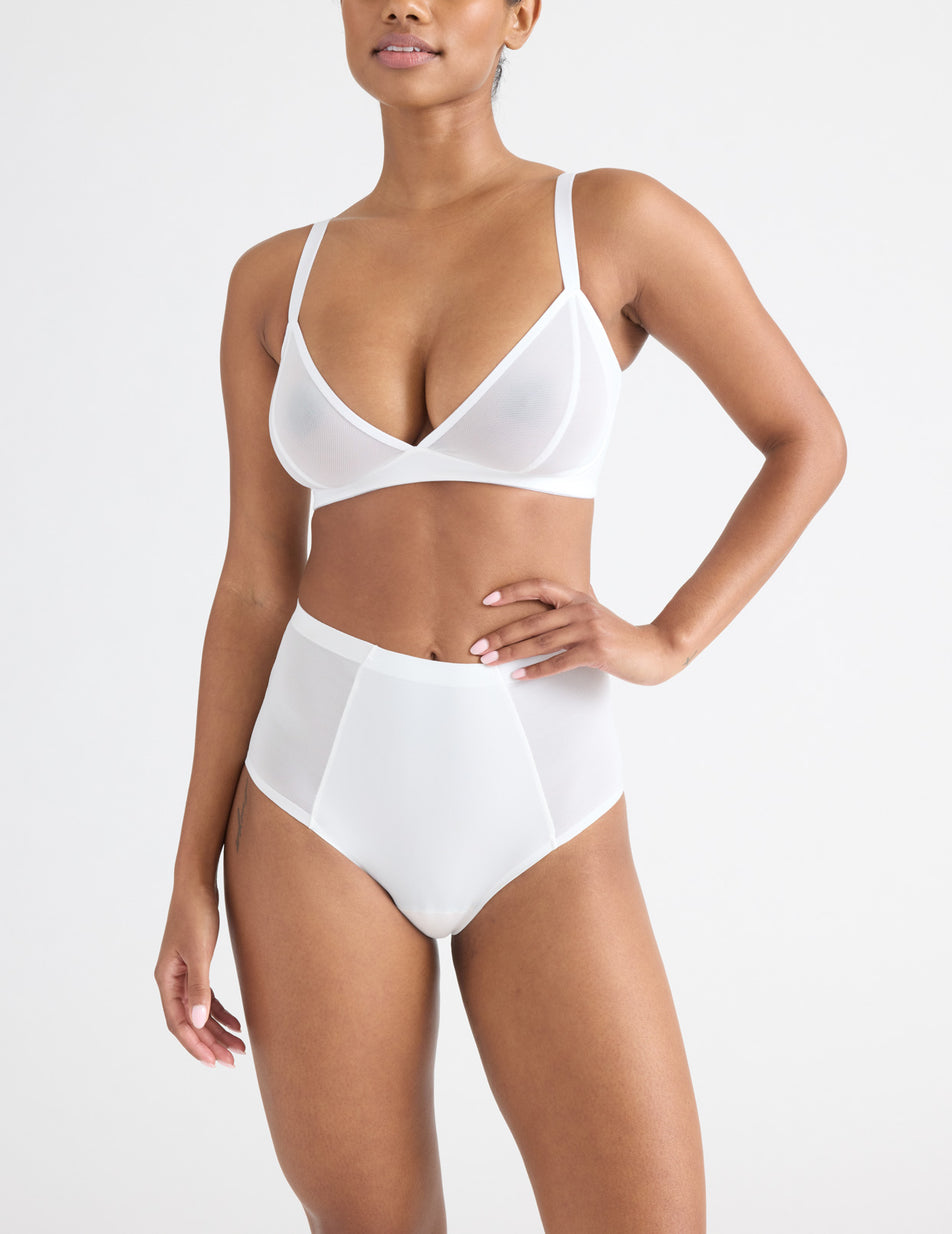 White Knix Mesh Deep V Bras | SMJDFK-382