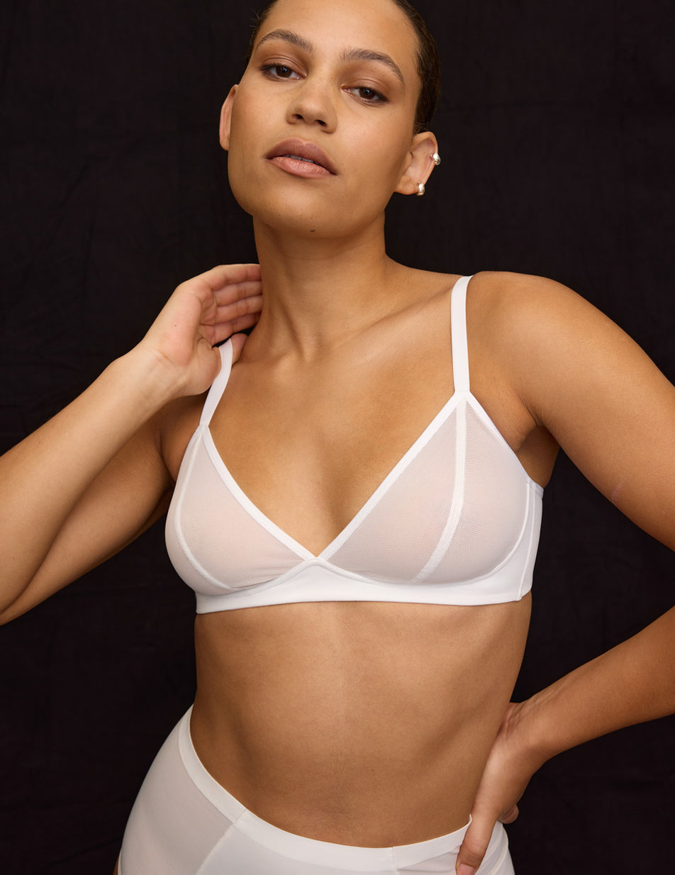 White Knix Mesh Deep V Bras | SMJDFK-382