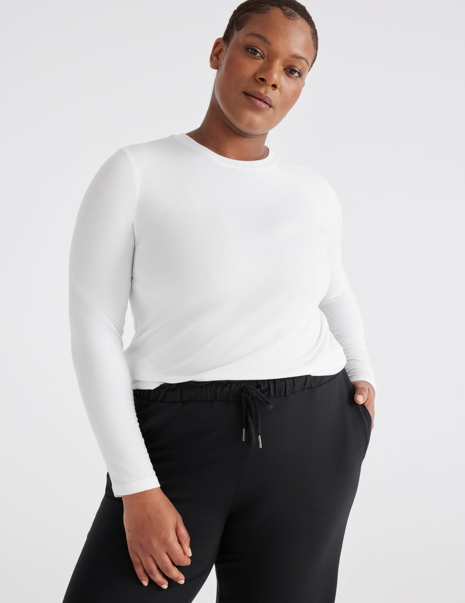 White Knix Modal Long Sleeve Tops | XUISFZ-487