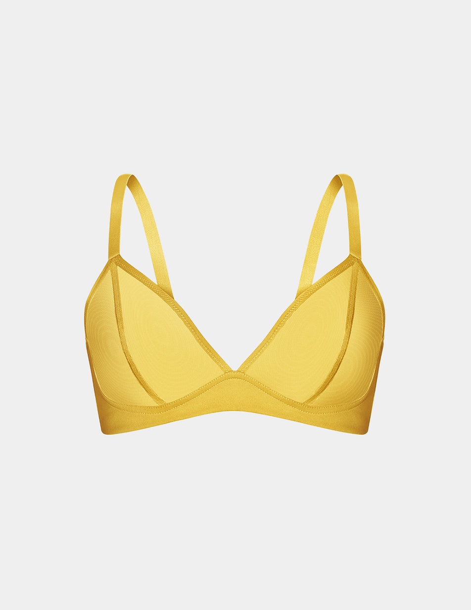 Yellow Knix Mesh Deep V Bras | VAKFGT-613